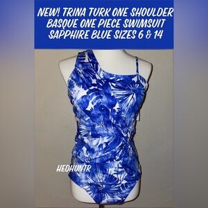 New! TrinaTurk One Shoulder Basque One Piece Swimsuit Sapphire Blue Sizes 6 14💙